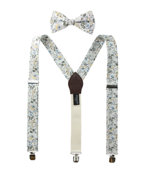 Men's Floral Cotton Suspenders and Bow Tie Set, Gold Metallic (Color F44)
