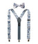 Men's Floral Cotton Suspenders and Bow Tie Set, Steel Blue (Color F54)