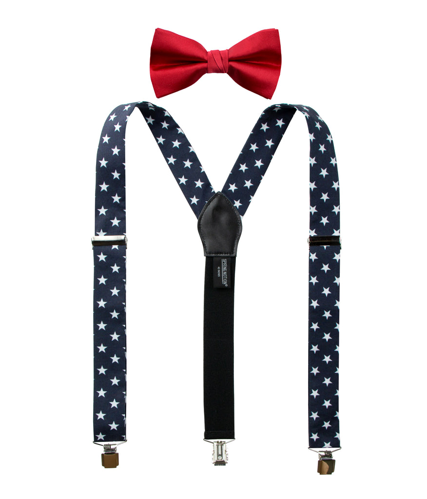 Men's Floral Cotton Suspenders and Bow Tie Set, Stars