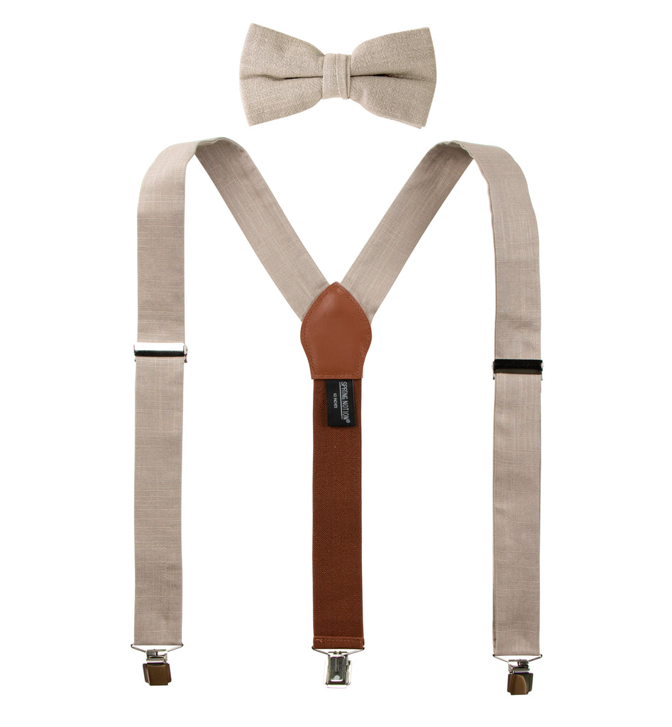 Men's Linen Blend Suspenders and Bow Tie Set