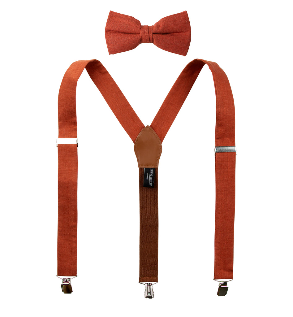 Men's Linen Blend Suspenders and Bow Tie Set