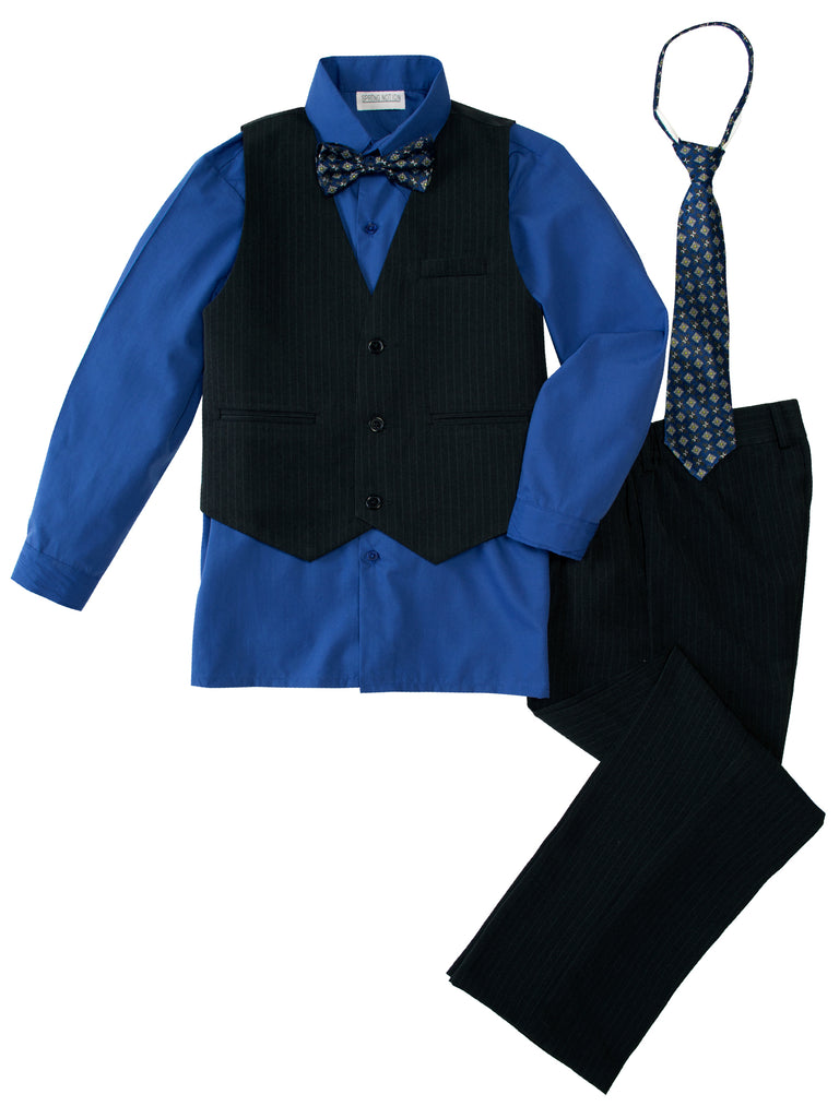 Boys' Royal Blue 5-Piece Pinstripe Vest Set with Necktie & Bowtie