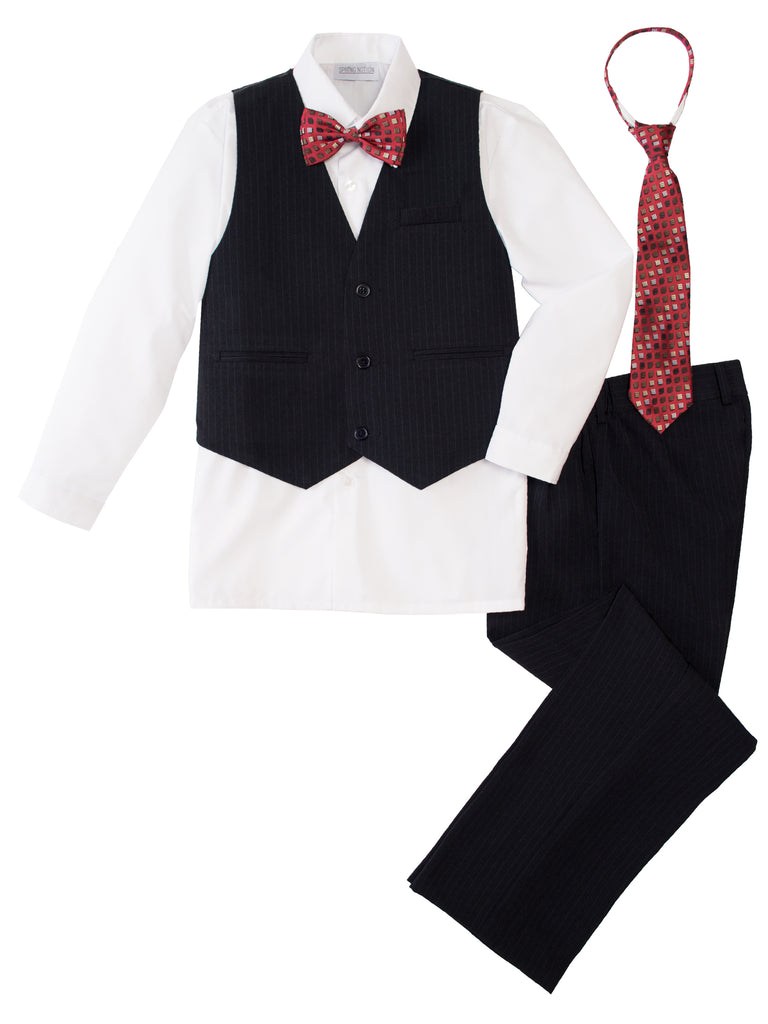 Boys' White 5-Piece Pinstripe Vest Set with Necktie & Bowtie
