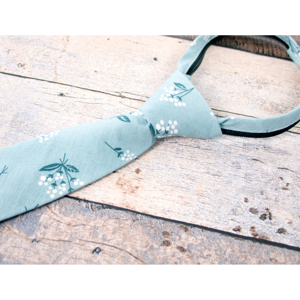 Boys' Cotton Floral Skinny Zipper Tie, Blue (Color F14)