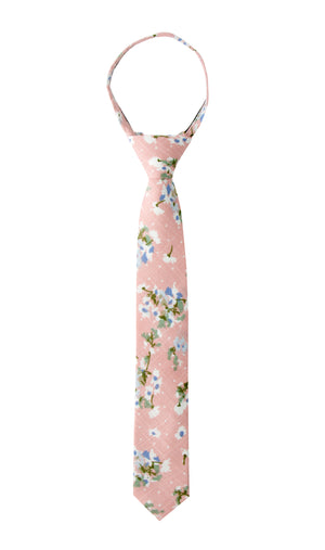 Boys' Cotton Floral Skinny Zipper Tie, Light Pink (Color F18)