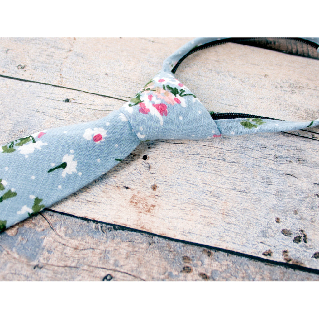 Boys' Cotton Floral Skinny Zipper Tie, Light Blue (Color F19)