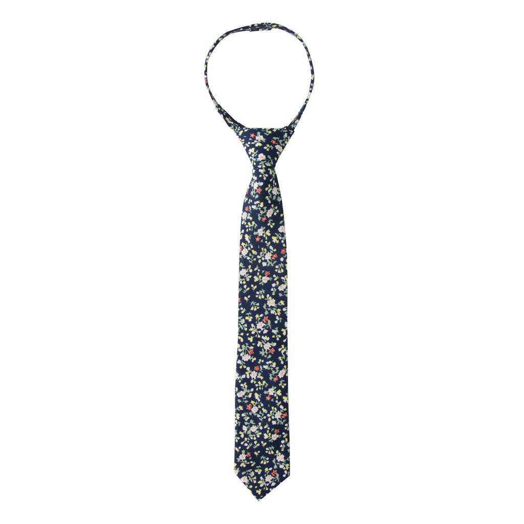 Boys' Cotton Floral Skinny Zipper Tie, Navy (Color F21)