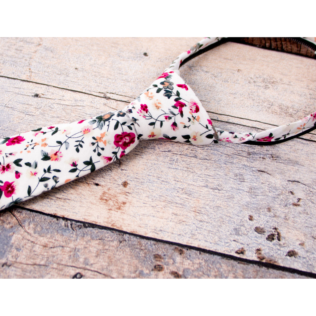 Boys' Cotton Floral Skinny Zipper Tie, White (Color F22)