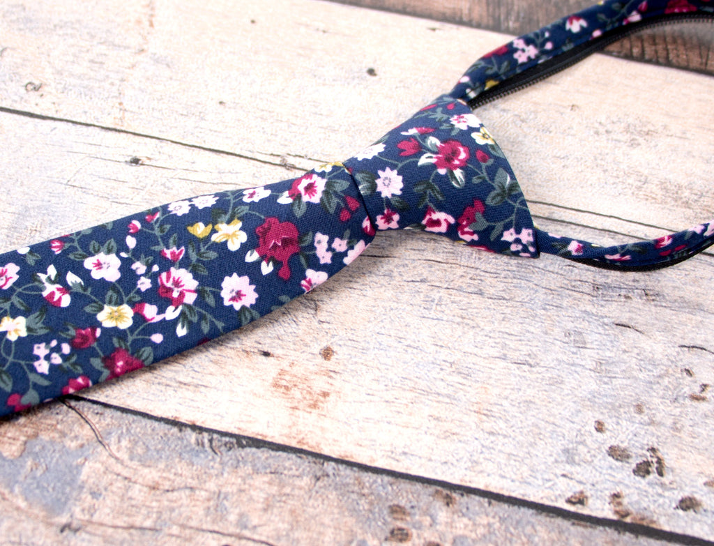 Boys' White Cotton Blend Dress Shirt and Skinny Floral Necktie (Color F23)