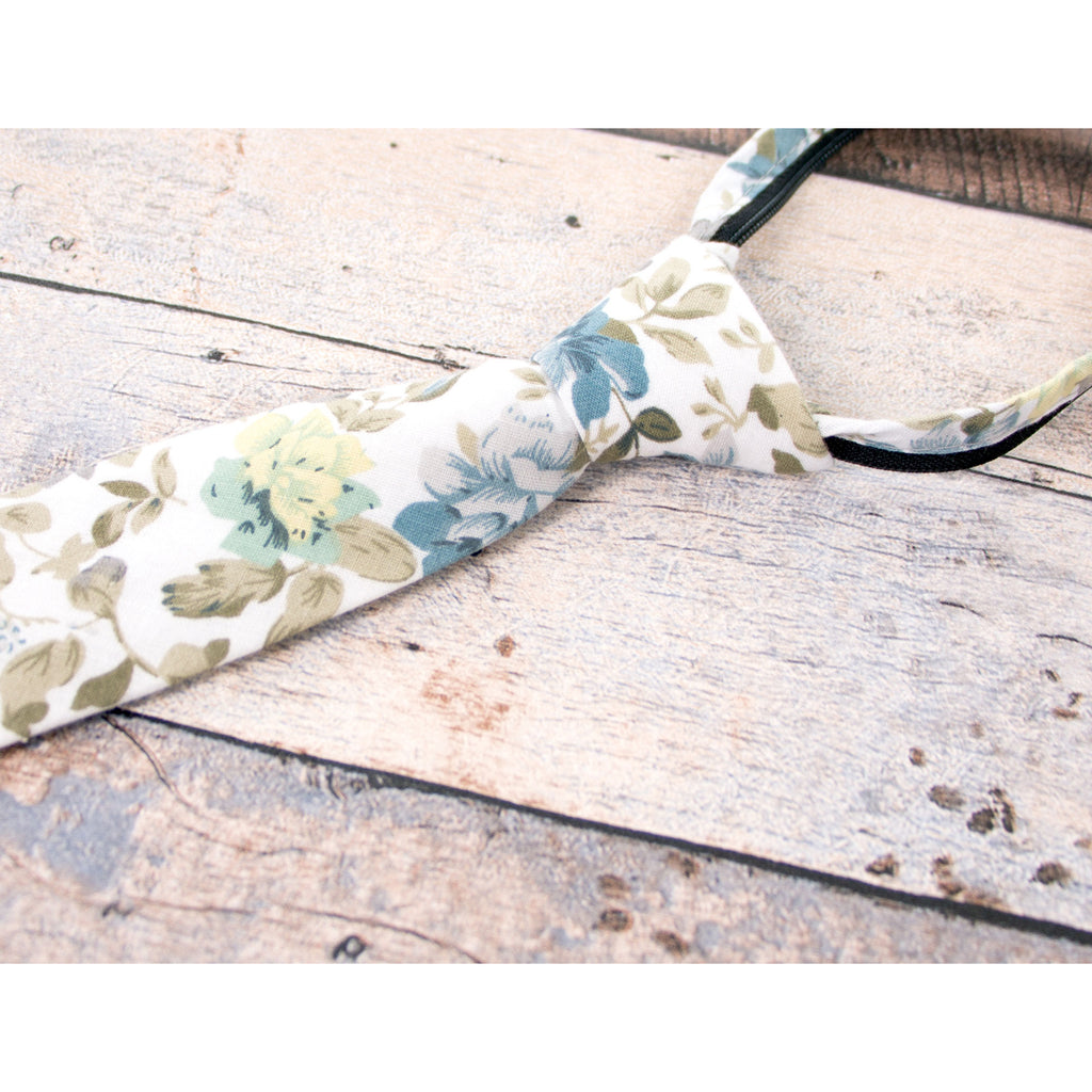 Boys' Cotton Floral Skinny Zipper Tie, Yellow (Color F24)