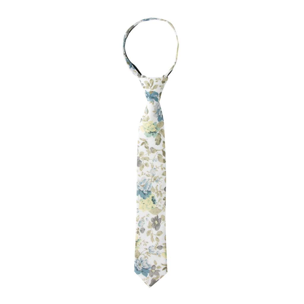 Boys' Cotton Floral Skinny Zipper Tie, Yellow (Color F24)
