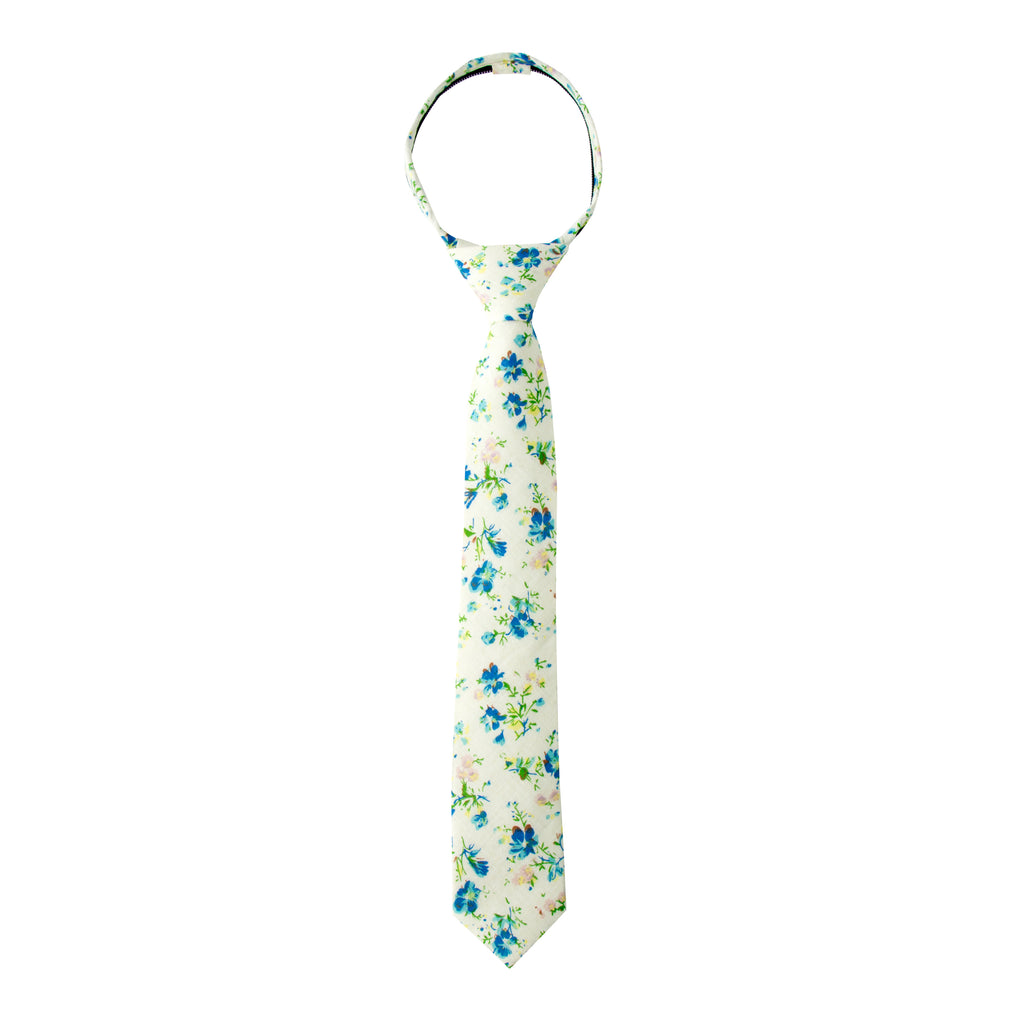 Boys' Cotton Floral Skinny Zipper Tie, Light Blue (Color F26)