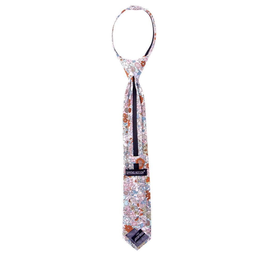Boys' Cotton Floral Skinny Zipper Tie, Blue/Pink (Color F27)