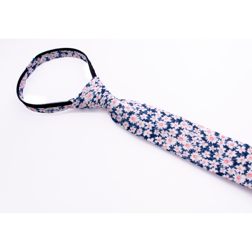 Boys' Cotton Floral Skinny Zipper Tie, Blue/Pink (Color F28)