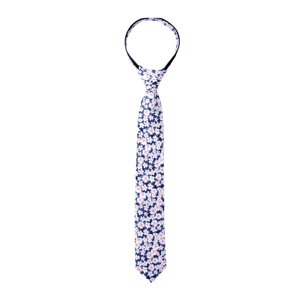 Boys' Cotton Floral Skinny Zipper Tie, Blue/Pink (Color F28)