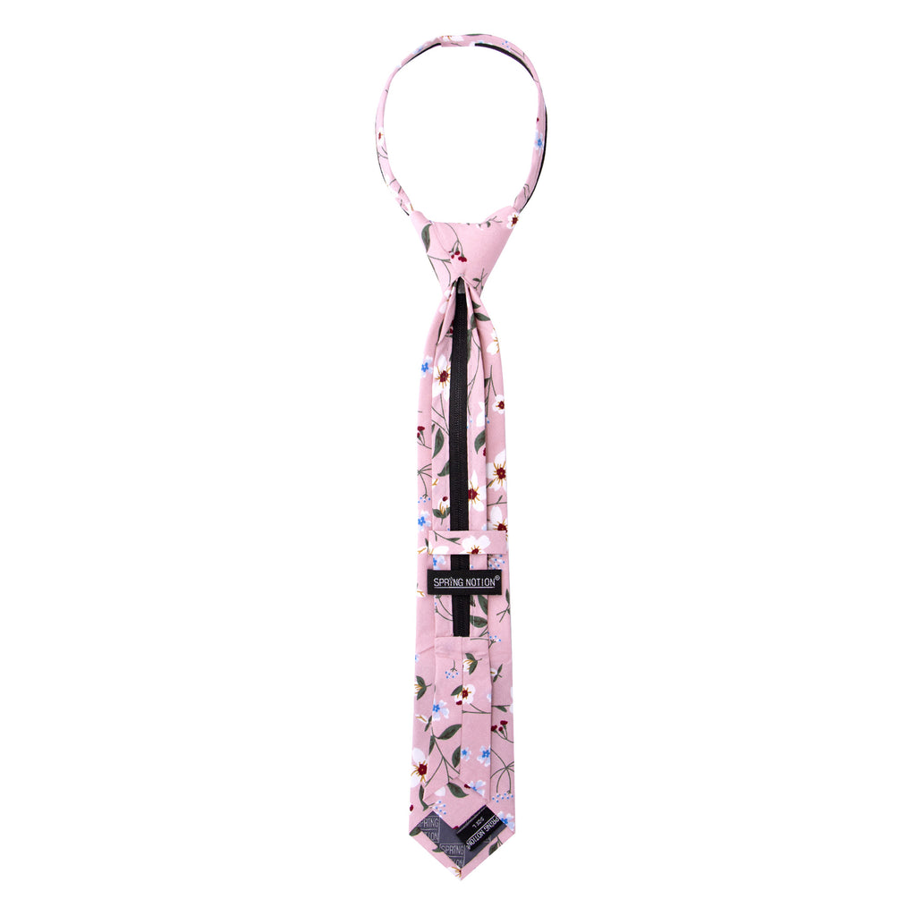 Boys' Cotton Floral Skinny Zipper Tie, Light Pink (Color F29)