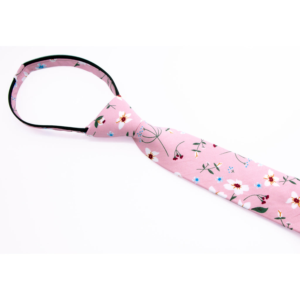 Boys' Cotton Floral Skinny Zipper Tie, Light Pink (Color F29)