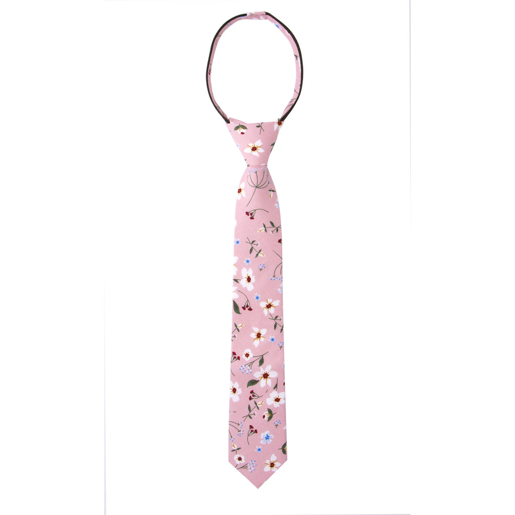 Boys' Cotton Floral Skinny Zipper Tie, Light Pink (Color F29)