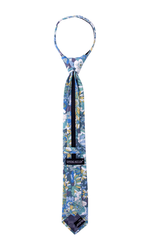 Boys' Cobalt Blue Cotton Blend Dress Shirt and Skinny Floral Cotton Necktie Set (Color F31)