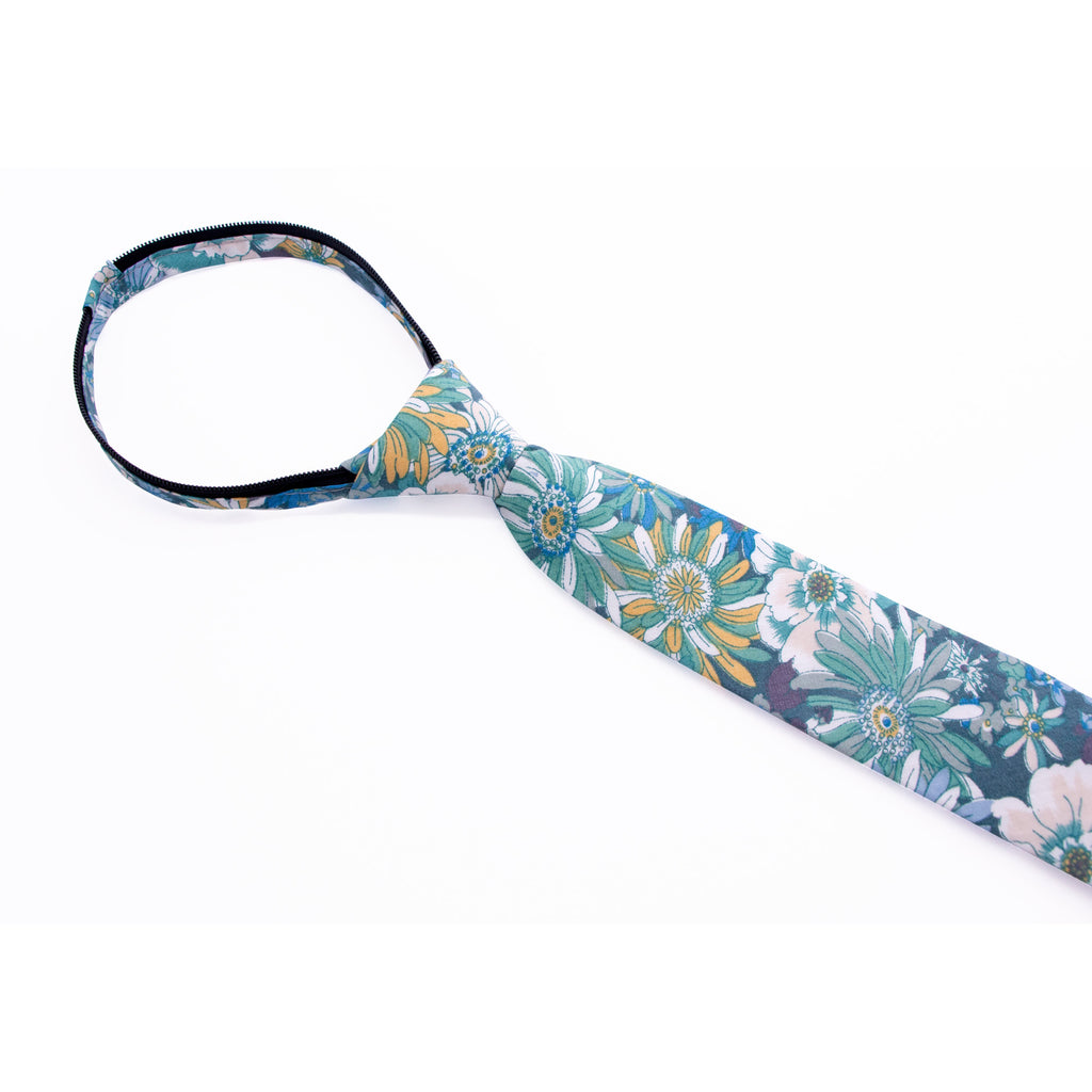 Boys' Cotton Floral Skinny Zipper Tie, Blue (Color F31)