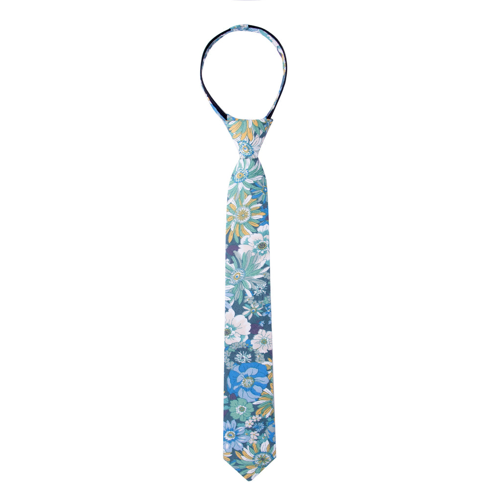 Boys' Cotton Floral Skinny Zipper Tie, Blue (Color F31)