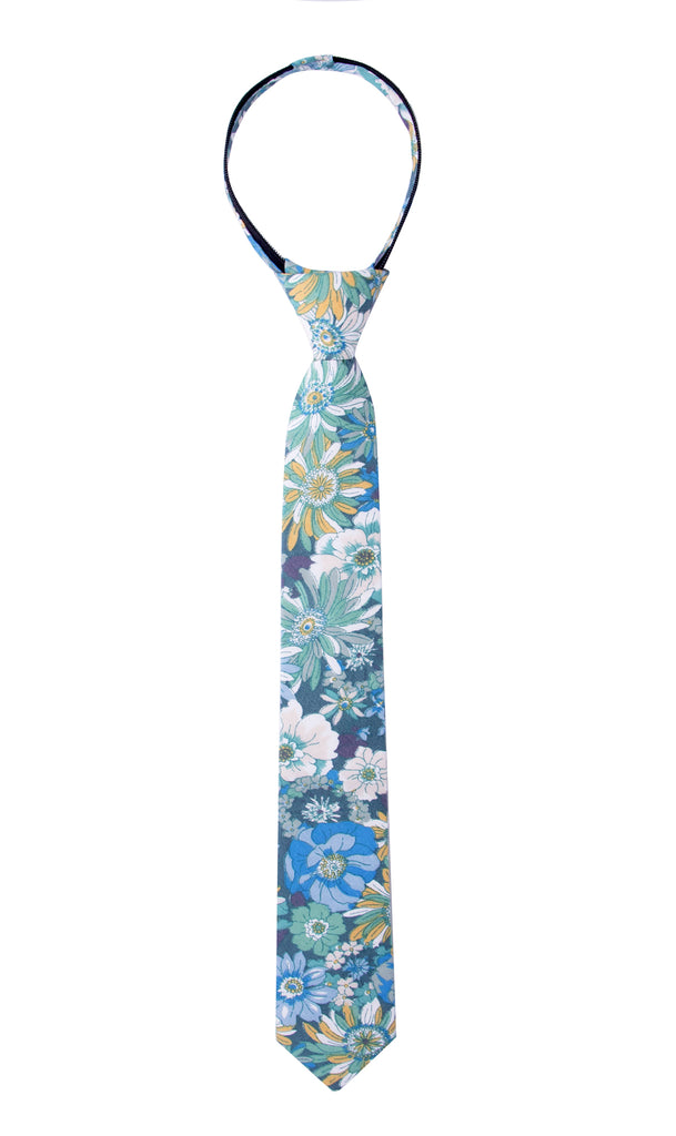 Boys' Cobalt Blue Cotton Blend Dress Shirt and Skinny Floral Cotton Necktie Set (Color F31)