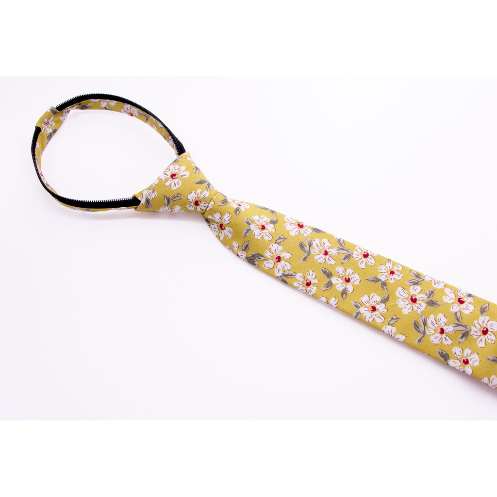 Boys' Cotton Floral Skinny Zipper Tie, Mustard (Color F32)