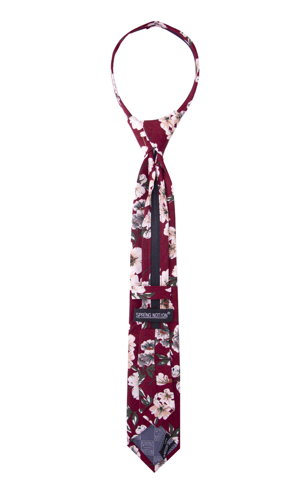 Boys' Burgundy Cotton Blend Dress Shirt and Skinny Floral Necktie (Color F37)