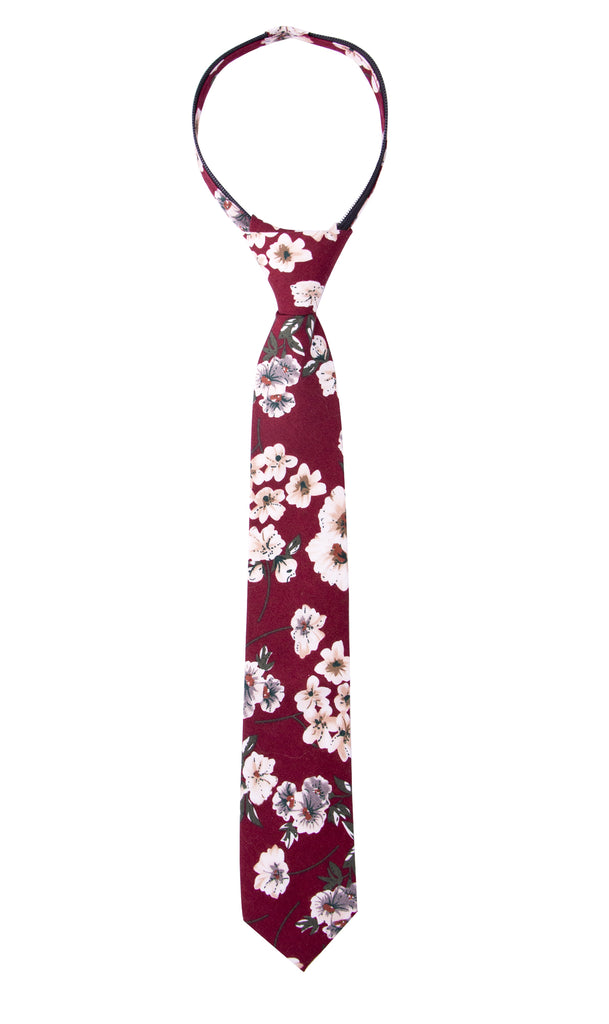 Boys' Burgundy Cotton Blend Dress Shirt and Skinny Floral Necktie (Color F37)