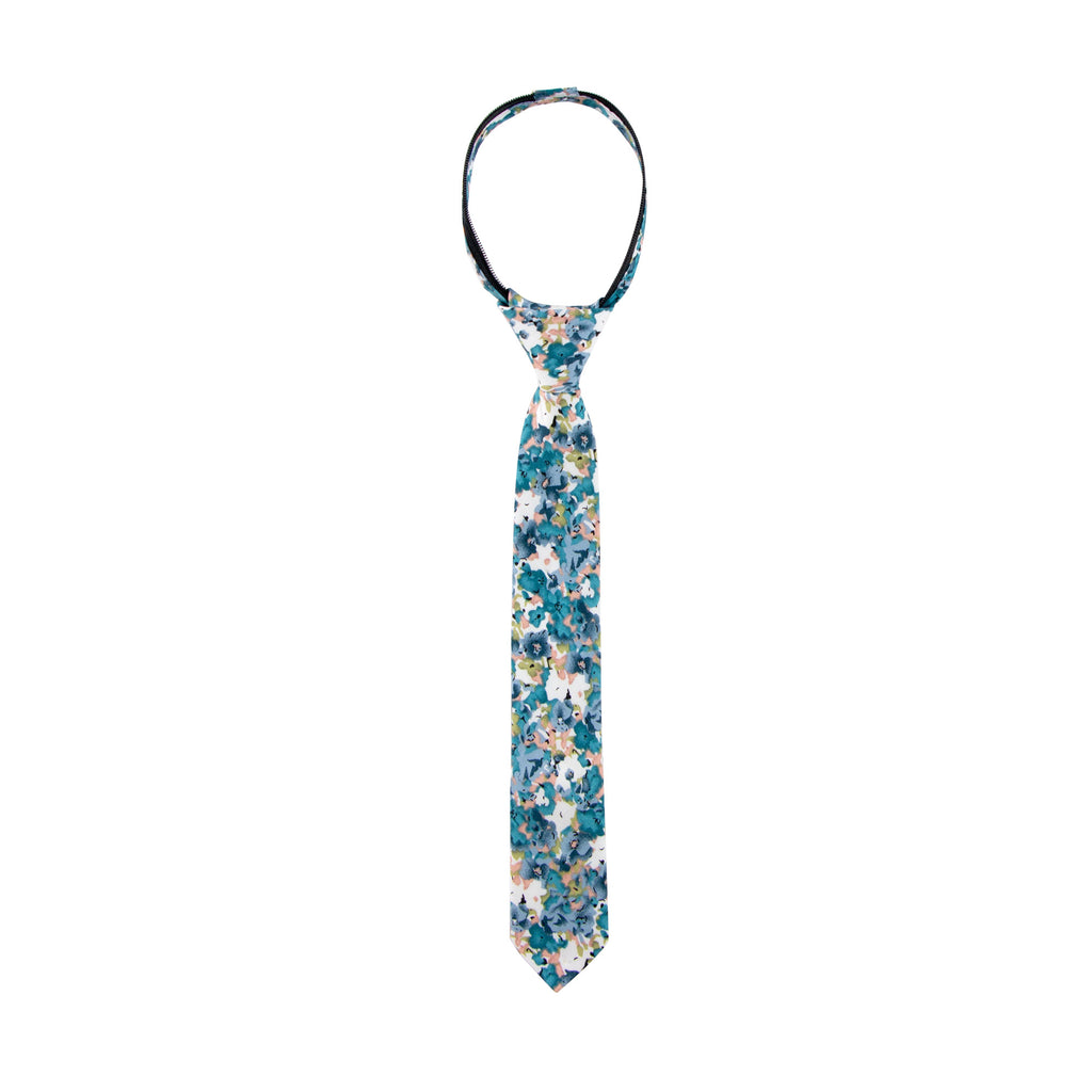 Boys' Cotton Floral Skinny Zipper Tie, Teal (Color F69)