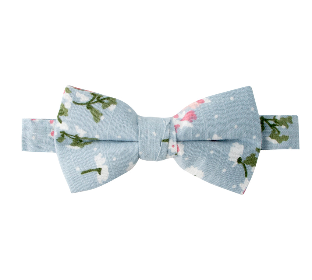 Boys' Cotton Floral Bow Tie, Light Blue (Color F19)