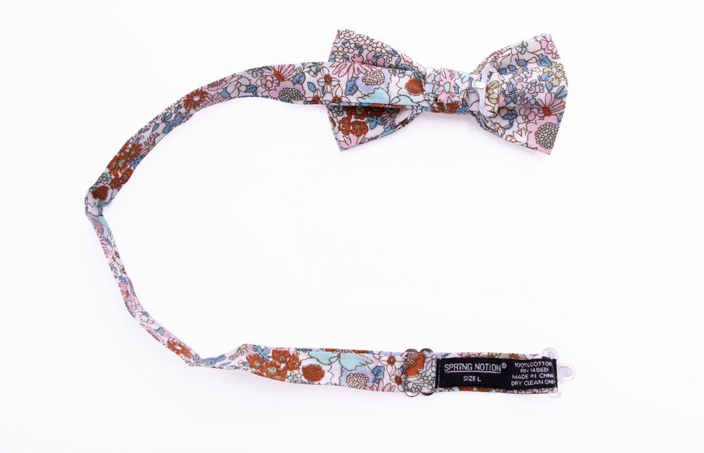 Boys' Cotton Floral Bow Tie, Blue/Pink (Color F27)
