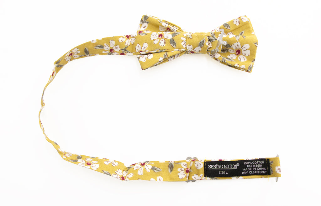 Boys' Cotton Floral Bow Tie, Mustard (Color F32)