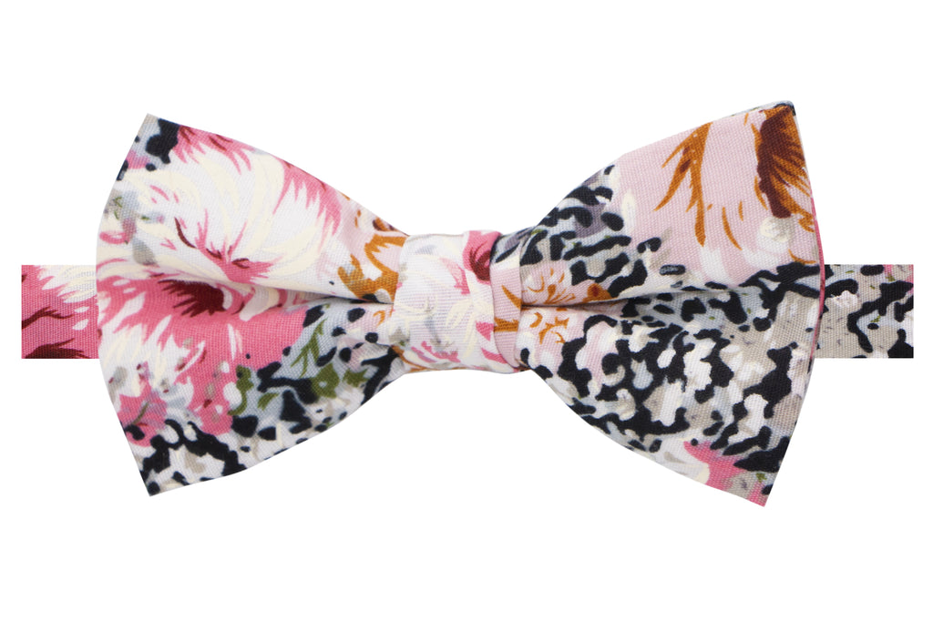 Boys' Cotton Floral Bow Tie, Black/Pink (Color F34)