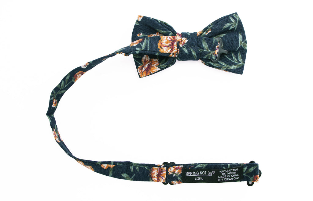 Boys' Floral Cotton Suspenders and Bow Tie Set, Navy Orange (Color F35)