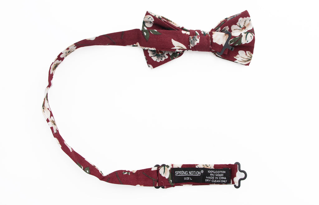 Boys' Cotton Floral Bow Tie, Burgundy (Color F37)