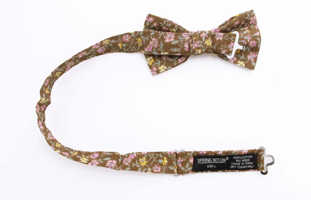 Boys' Cotton Floral Bow Tie, Brown (Color F39)