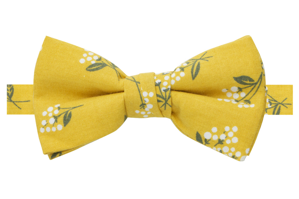 Boys' Cotton Floral Bow Tie, Mustard (Color F40)