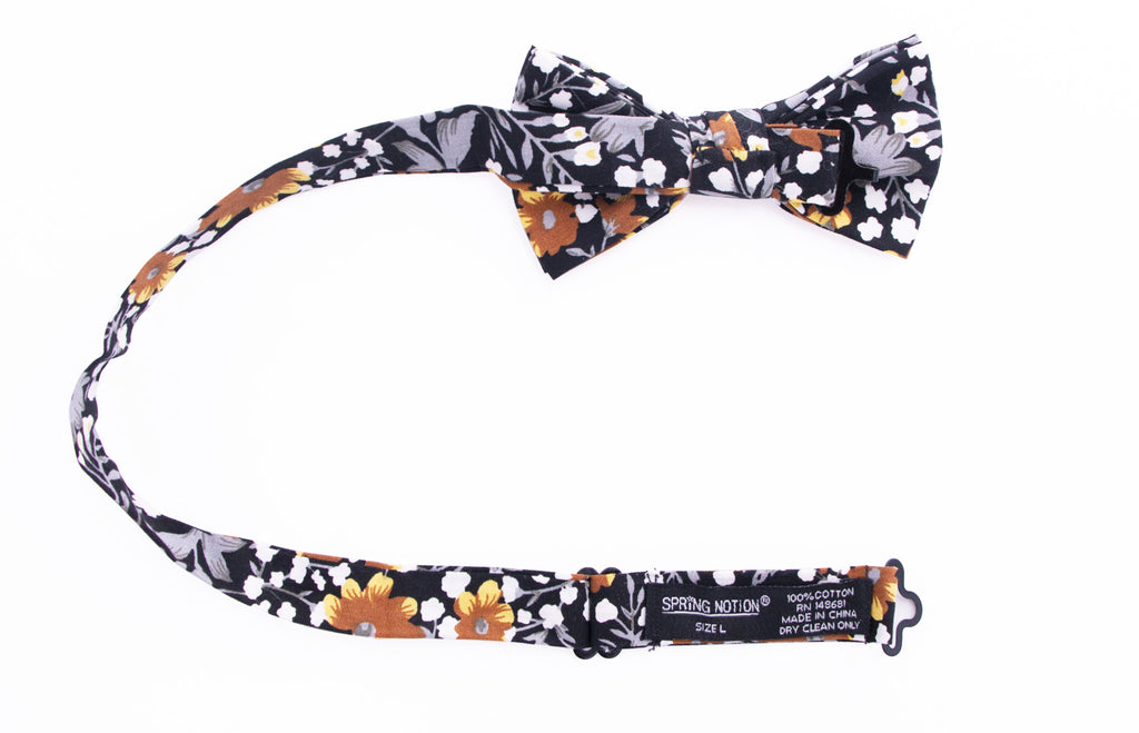 Boys' Floral Cotton Suspenders and Bow Tie Set, Black Mustard (Color F41)