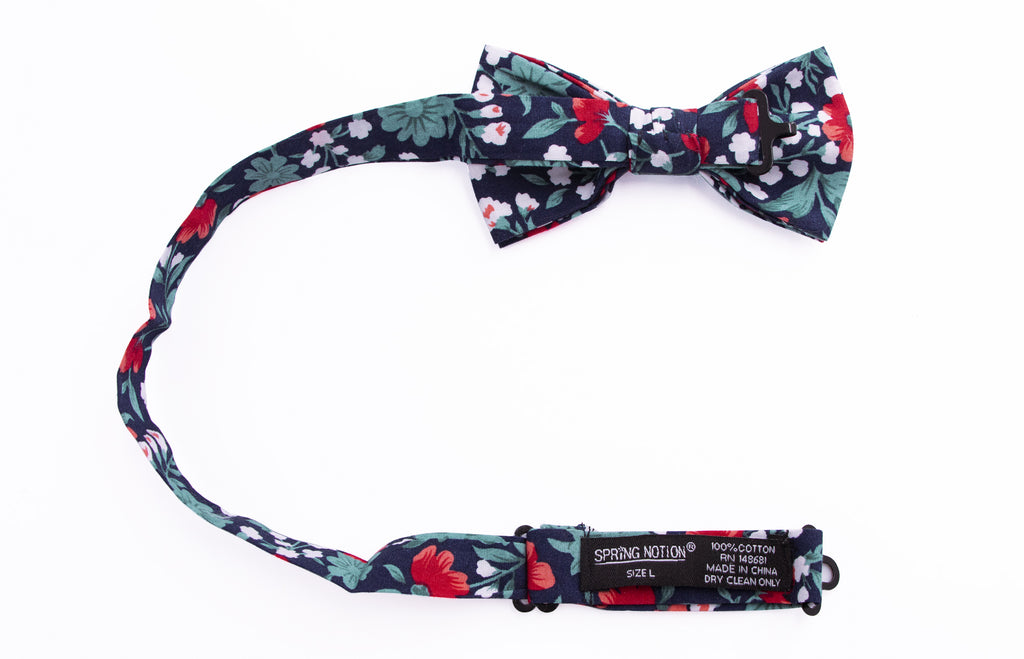 Boys' Cotton Floral Bow Tie, Blue/Red (Color F42)