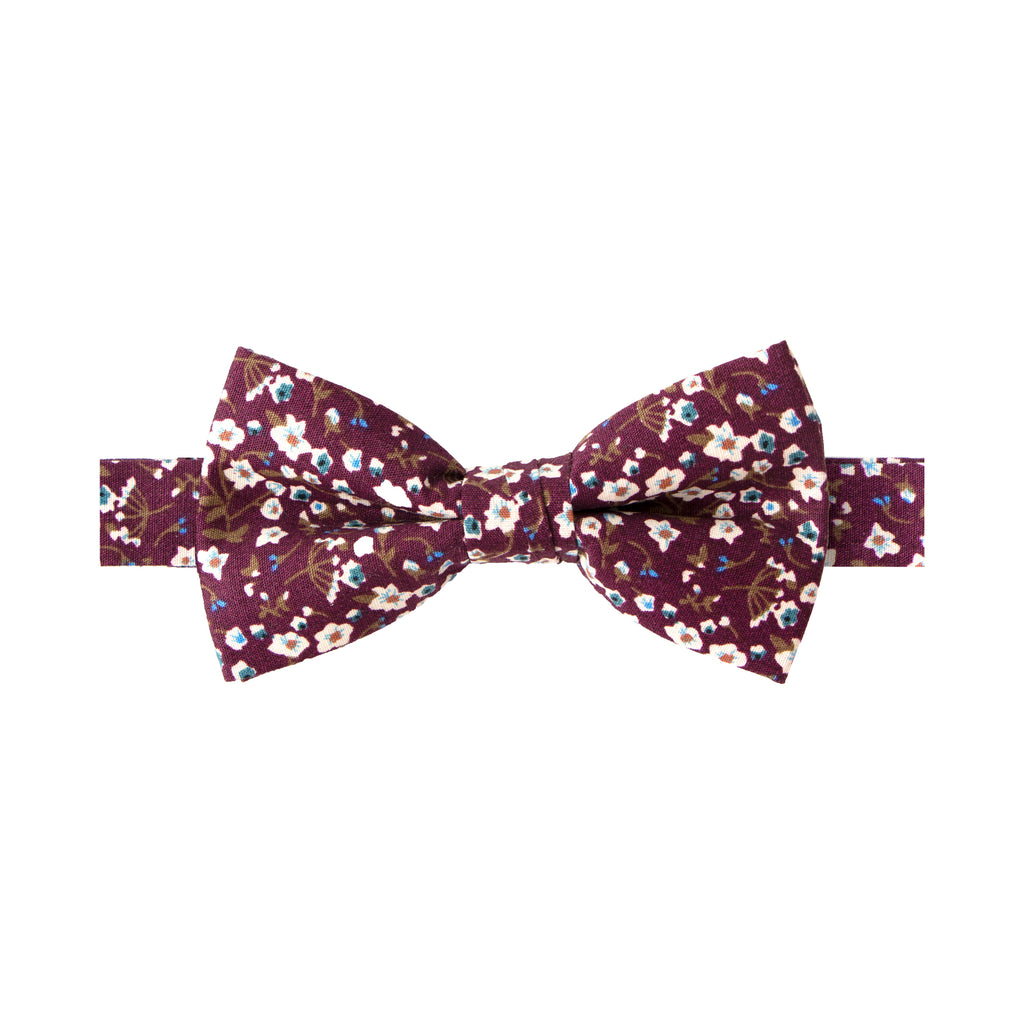 Boys' Cotton Floral Pre-tied Bow Tie, Wine (Color F47)
