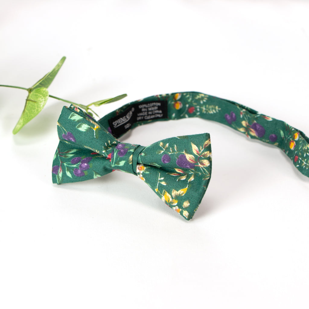 Boys' Cotton Floral Pre-tied Bow Tie, Juniper (Color F51)