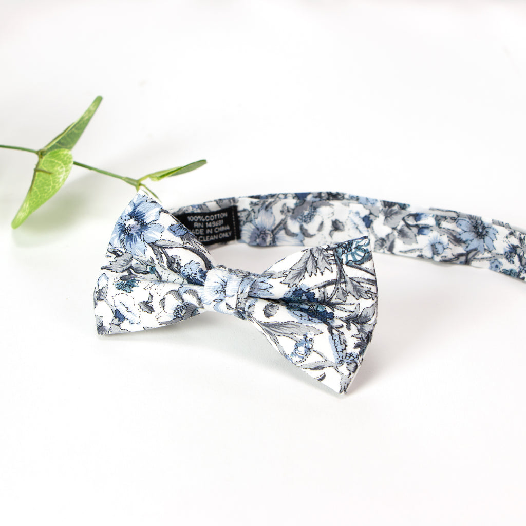 Boys' Cotton Floral Pre-tied Bow Tie, Steel Blue (Color F54)