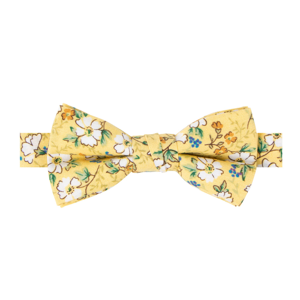 Boys' Cotton Floral Pre-tied Bow Tie, Yellow (Color F61)