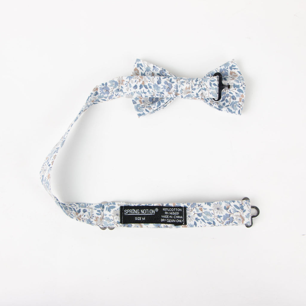 Boys' Cotton Floral Pre-tied Bow Tie, Steel Blue (Color F67)