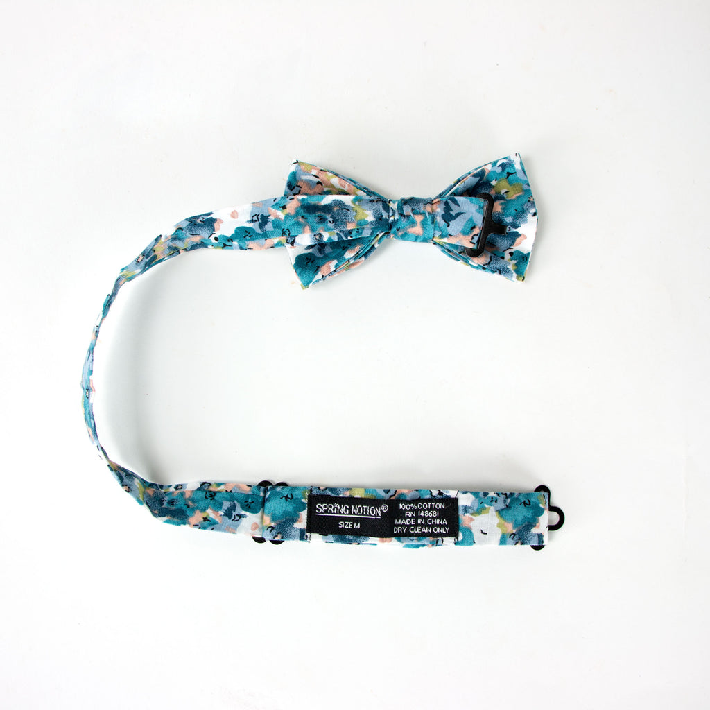 Boys' Floral Cotton Suspenders and Bow Tie Set, Teal (Color F69)