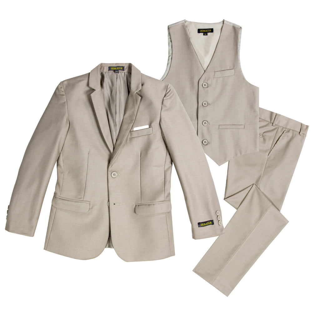 Boys' Tan 3-Piece Slim Fit Suit Set