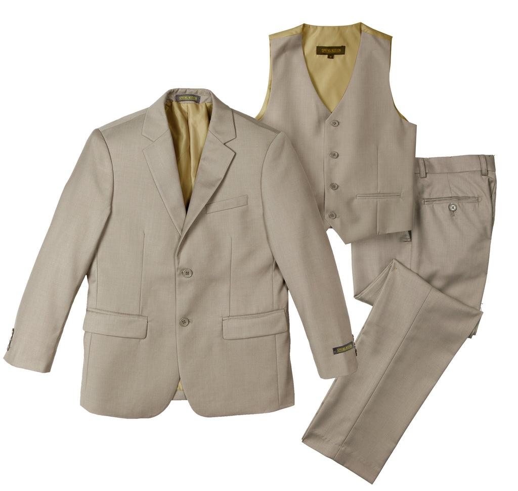 Boys' Tan-B Three Piece Two-Button Suit Set