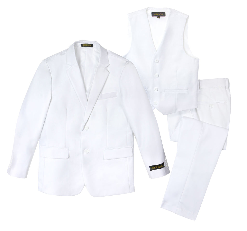 Boys' White Three Piece Two-Button Suit Set