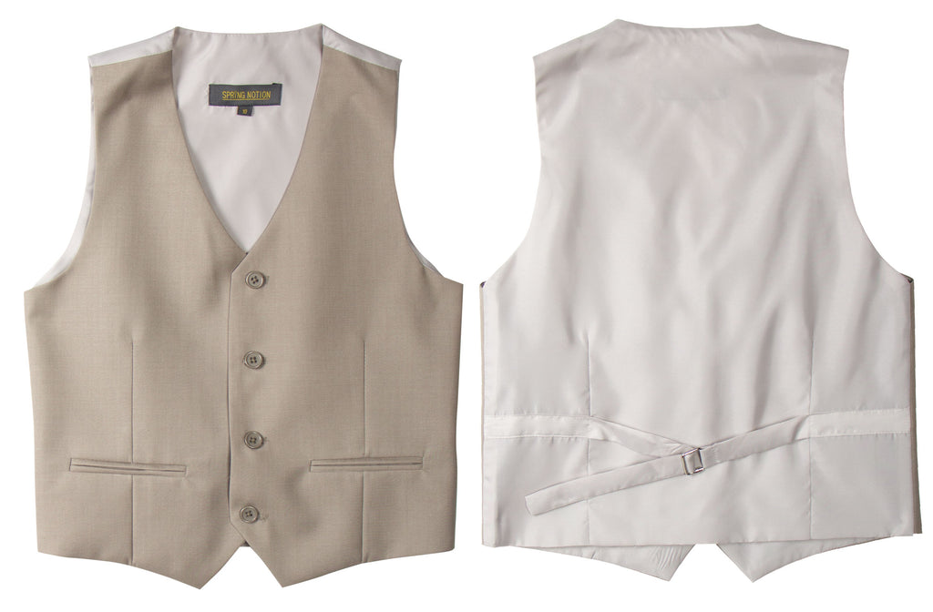 Boys' Tan Three Piece Two-Button Suit Set
